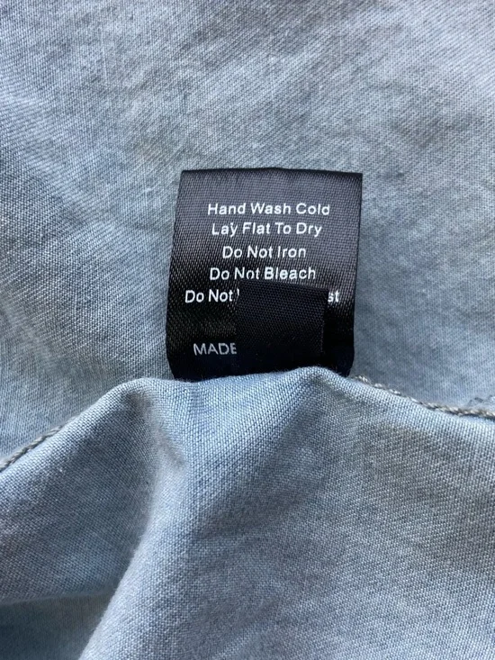 POL chambray Denim Babydoll Mini Dress Sz Medium Tiered Colorblock Overs - Picture 10 of 13